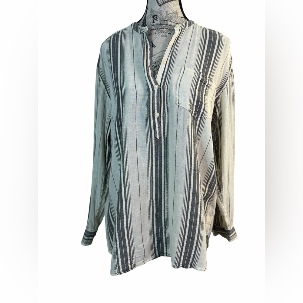 Lucky Brand Women's Striped Button Down Neckline Boho Chic Shirt Size M